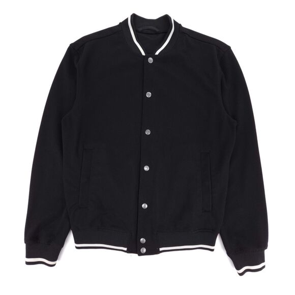 ZARA Man Sporty Woven Varsity Bomber Jacket Black White Stripe Medium Athleisure
